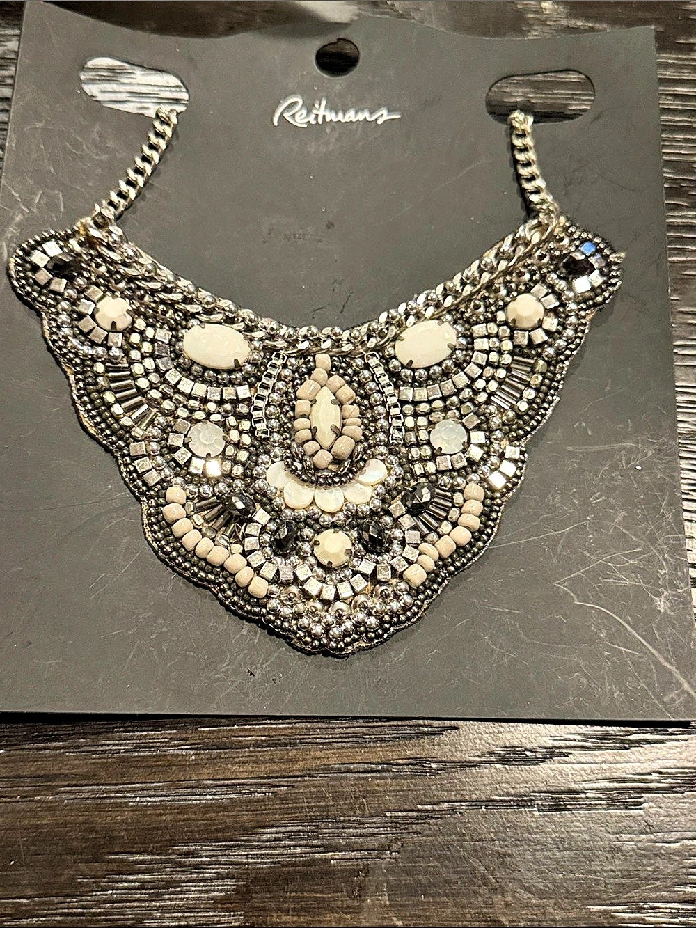 Rethmanns Bib Statement Necklace in Gray & White NWT